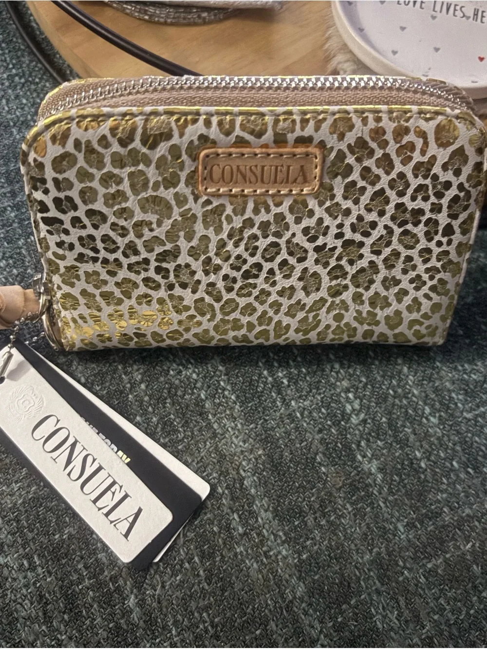 Consuela Metallic Gold and White Leopard Zip Wallet